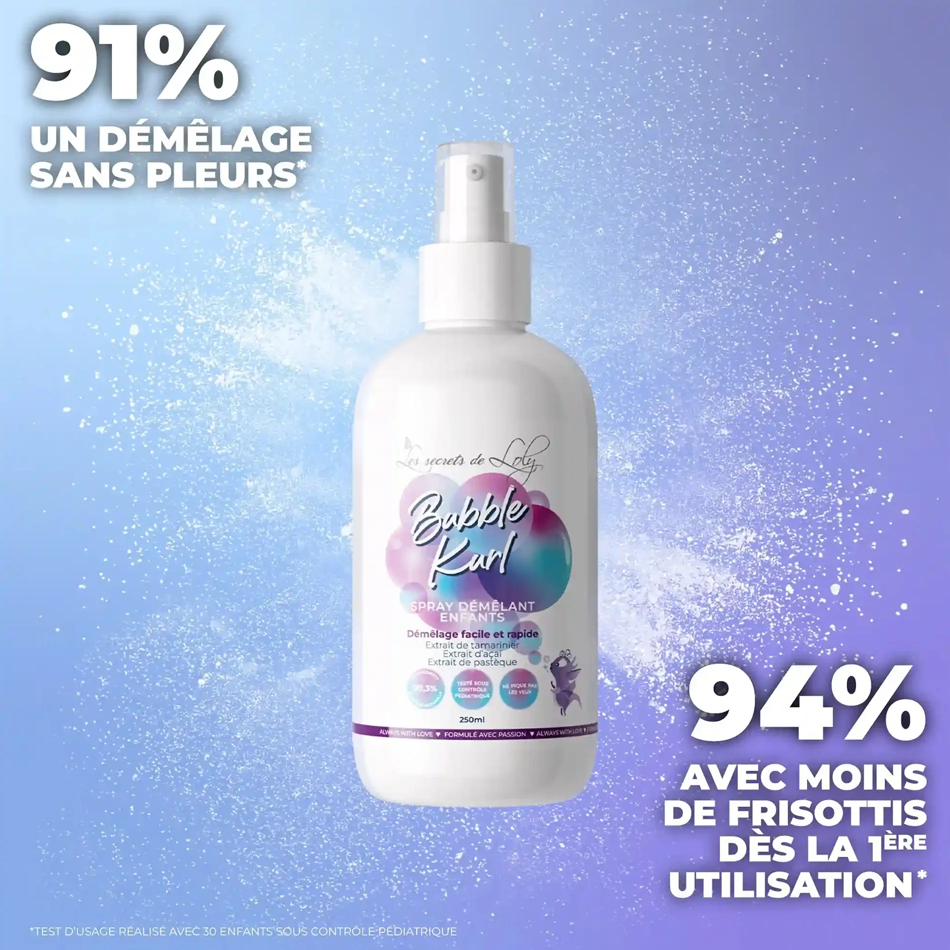 Spray DĂ©mĂȘlant Enfant Bubble Kurl Les Secrets de Loly 250 ML - Image 4